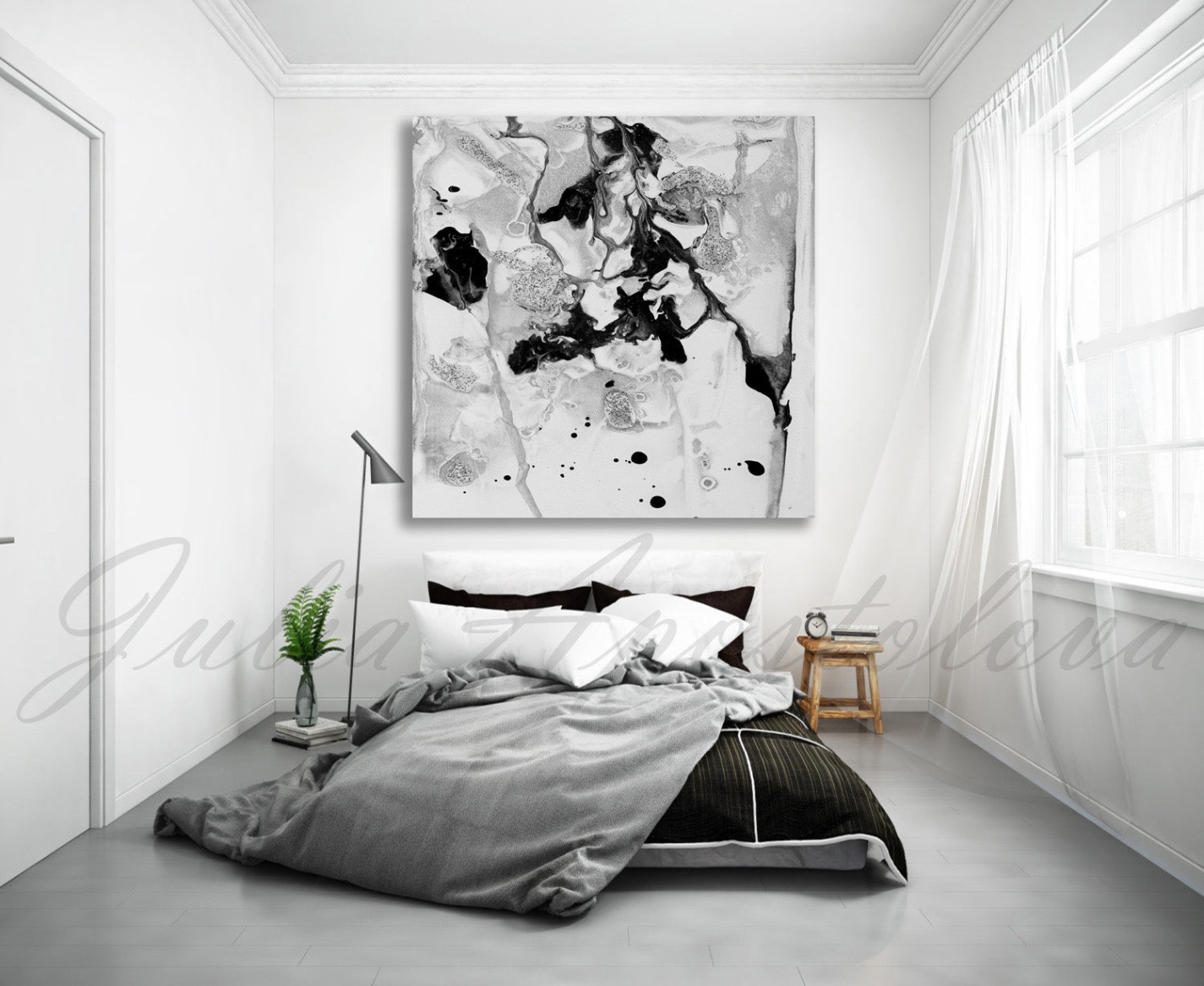 black and white wall decor Niche Utama Home Black and White Abstract Wall Art, Minimalist Painting, Ready To